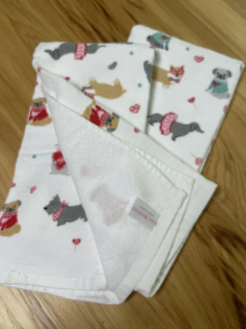 Set of 2 Dog Pattern Kitchen Towels 100% Cotton White